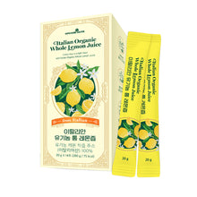 Load image into Gallery viewer, Organic Lemon Juice NFC (Not From Concentrate) – 100% Pure Italian Lemon Juice, 14 Stick Packs, Freshly Squeezed, Refreshing Lemon Water
