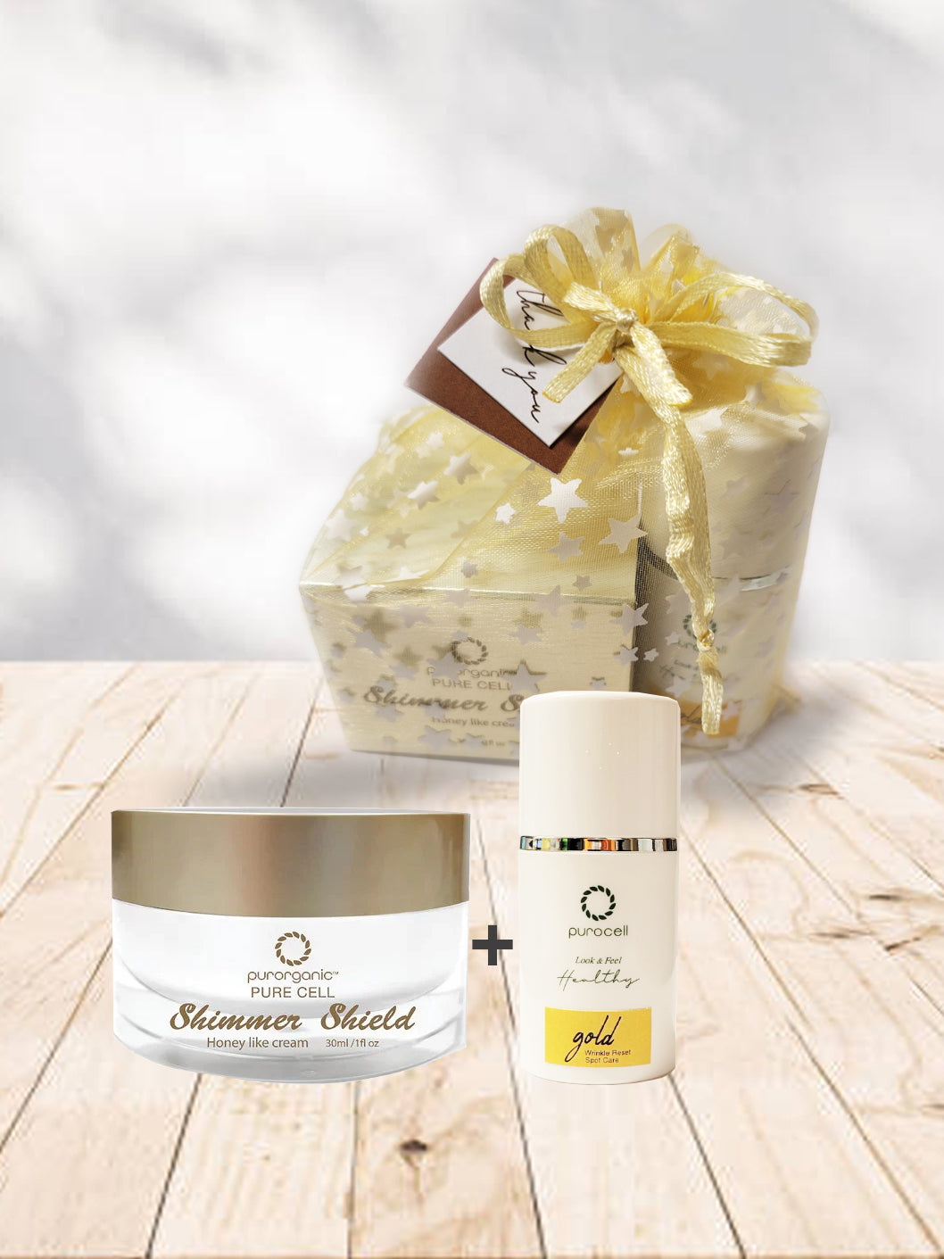 [Gift Set]Purorganic Skincare Purorganic Shimmer Shield Cream 30ml (1 fl oz)+ 15ml Gold Wrinkle Reset Care Serum